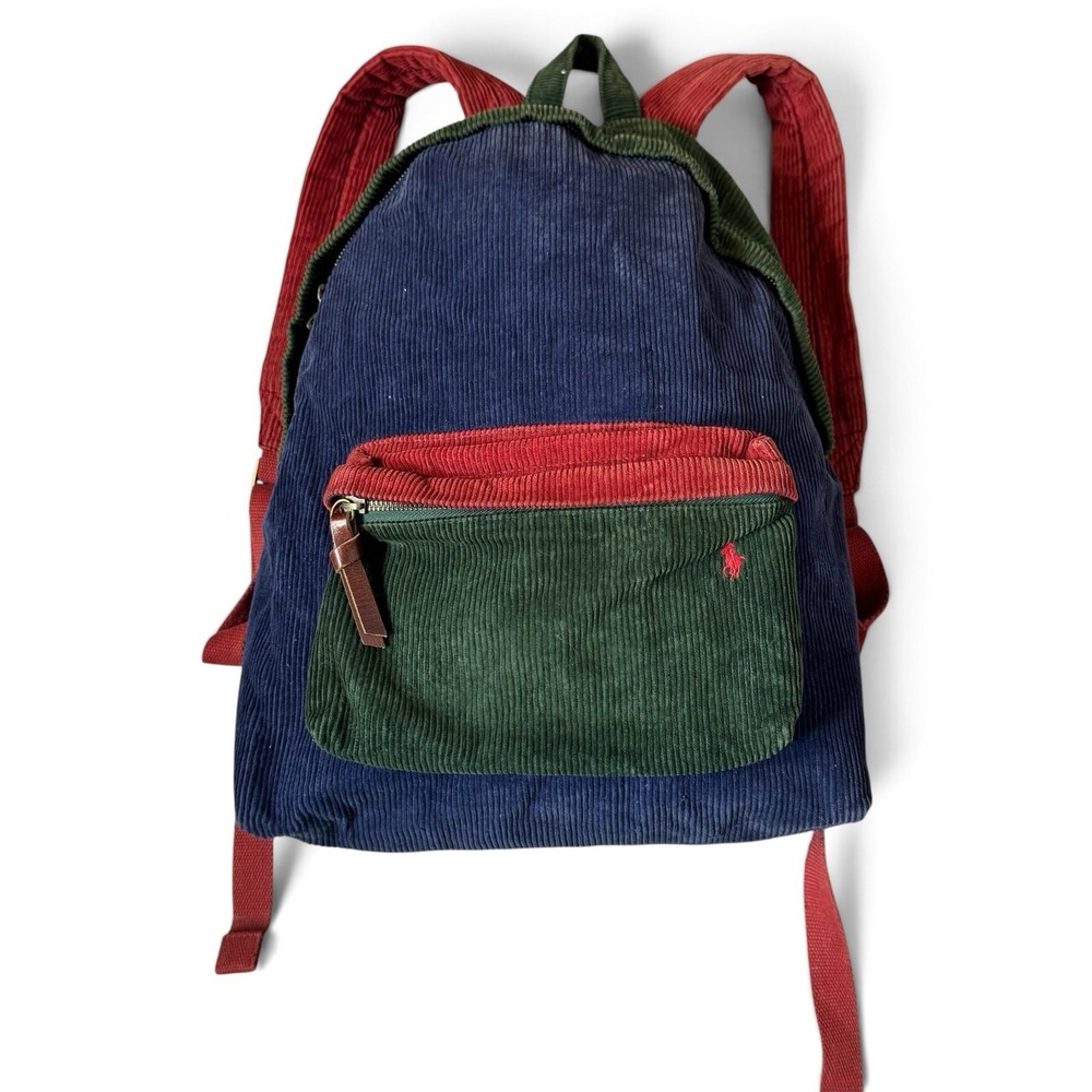 Polo Ralph Lauren Corduroy Colorblock Backpack Blue Red Green Laptop Travel Bag